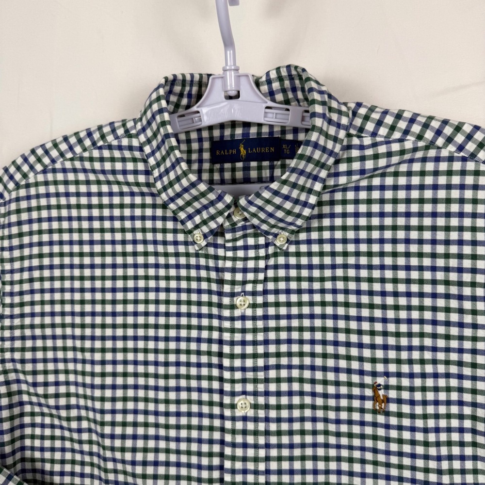 Ralph Lauren Mens XL Gingham Check Button Down Shirt Blue Green White LongSleeve